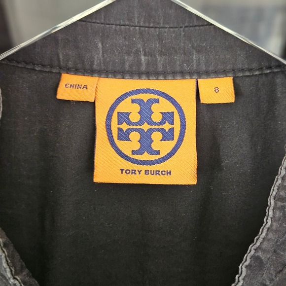 Tory Burch Black Utility Shirt Dress Gold Logo Hardware Cotton Blend Size 8 - Picture 5 of 12